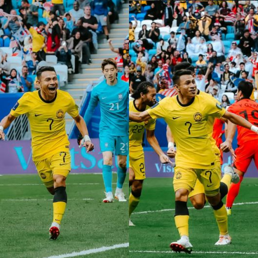 파이살 할림이 2024년 1월 카타르 알와크라 알자누브 스타디움 열린 2023 아시아축구연맹(AFC) 아시안컵 조별리그 E조 최종전 한국과의 경기에서 득점한 뒤 환호하고 있다. 파이살 할림 SNS 캡처