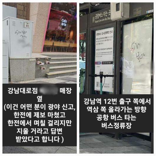 10일 X에 올라온 서울 강남역 인근 보아 낙서 사진. X 캡처