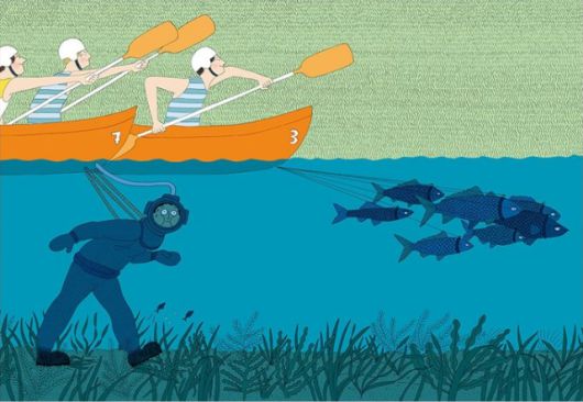 카누 대회 참가자들은 온갖 반칙으로 1등을 차지하려 한다. 노란돼지 제공