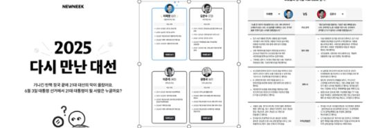 왼쪽부터 뉴닉, 어피티, 뉴웨이즈의 대선 특집 페이지