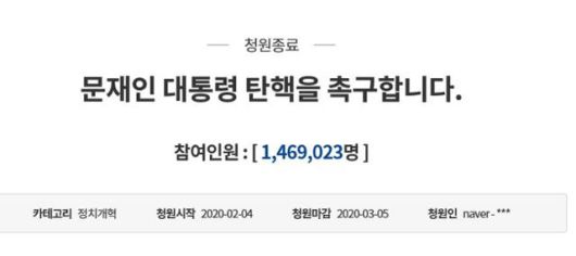 2020년 2월 청와대 국민청원 게시판에 올라온 '문재인 대통령 탄핵 촉구 청원' 게시글. 청와대 홈페이지 캡처