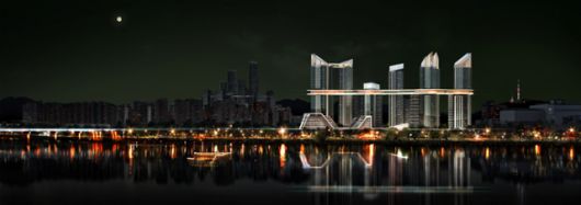 HDC현대산업개발이 서울 용산구 한강로3가 40-641일대 7만1,901㎡ 부지에서 진행되는 도시정비사업인 용산 정비창 전면 1구역 재개발 구역에 제시한 조감도, HDC현대산업개발은 ‘The Line 330’은 SMDP(건축디자인), LERA(구조설계), 삼성물산 리조트부문(조경), CBRE(비주거부동산컨설팅), LPA(경관조명), 파크햐얏트(호텔) 등이 포함된 월드클래스 협업을 통한 용산을 넘어선 서울의 랜드마크를 실현한다는 포부를 밝혔다.