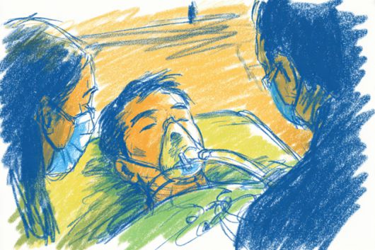 인공지능으로 그린 환자와 가족들의 모습. 그래픽=손영하 기자·미드저니