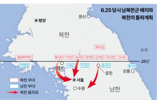 6.25 당시 남북한군 배치와 북한의 돌파계획. 그래픽=이지원 기자