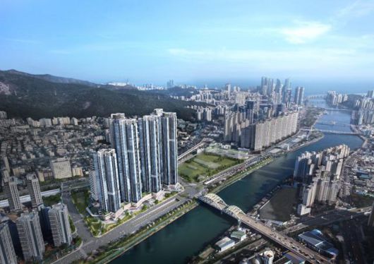 롯데건설이 부산에서 처음 선보이는 하이엔드 주거 브랜드인 '르엘 리버파크 센텀' 투시도. 롯데건설 제공