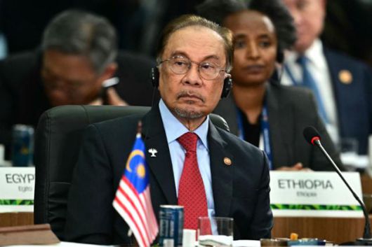 안와르 이브라힘 말레이시아 총리가 지난 6일 브라질 리우데자네이루에서 열린 브릭스 정상회의에 참가하고 있다. 리우데자네이루=AFP 연합뉴스