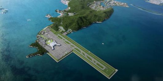 부산 가덕도신공항 조감도. 가덕도 국수봉을 깎아 공항터미널을 조성한 모습이다. 가덕도신공항건설공단 홍보 영상 캡처