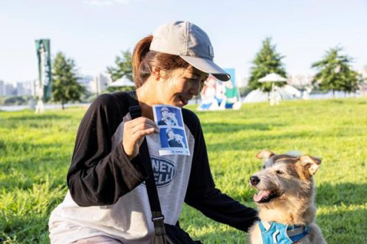 26일 서울 여의도 한강공원에서 열린 '복날엔 복스런' 행사에 참여한 조연진씨와 반려견 다롱이. 휴메인월드포애니멀즈 제공