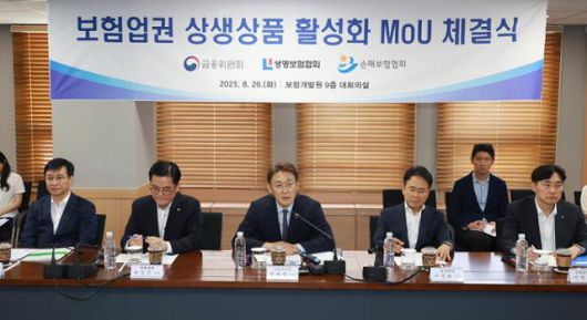 권대영(가운데) 금융위원회 부위원장이 26일 오후 서울 여의도 보험개발원 대회의실에서 열린 보험업권 상생상품 활성화를 위한 협약식에서 발언하고 있다. 금융위원회 제공