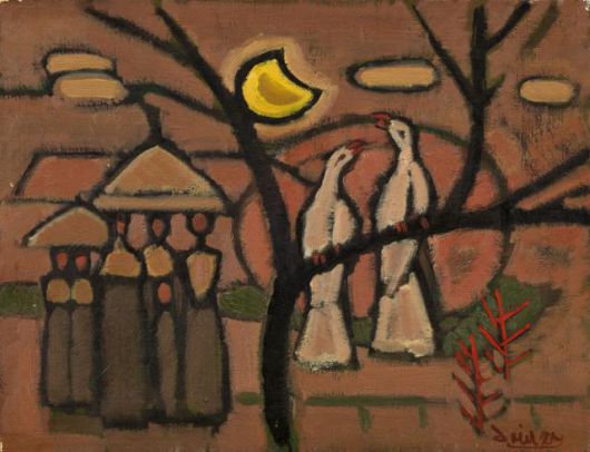 평양 출신 작가인 윤중식의 1975년작 '봄'은 작가가 고향을 떠올리게 하는 비둘기를 핵심 소재로 삼아 실향의 아픔을 달랜 작품이다. 국립현대미술관 제공