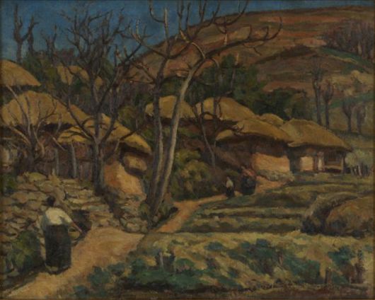 오지호의 1928년작 '동복산촌'은 전남 화순군 동복면의 풍경을 그린 작품으로 작가의 고향을 따스하게 묘사했다. 국립현대미술관 제공