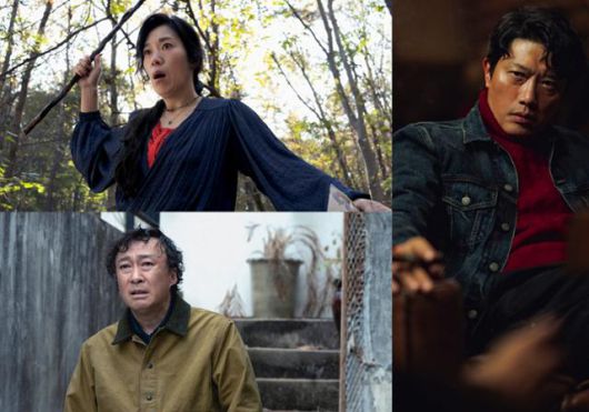 영화 '어쩔수가없다'에서 구범모(왼쪽 위부터 시계방향으로), 최선출, 아라 역을 각각 연기한 이성민 박희순 염혜란. CJ ENM 제공