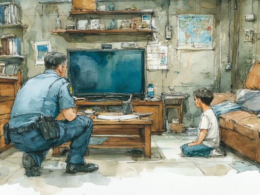 사고 현장을 찾은 경찰이 조사하고 있는 모습. 그래픽=김동욱 기자·사진=미드저니