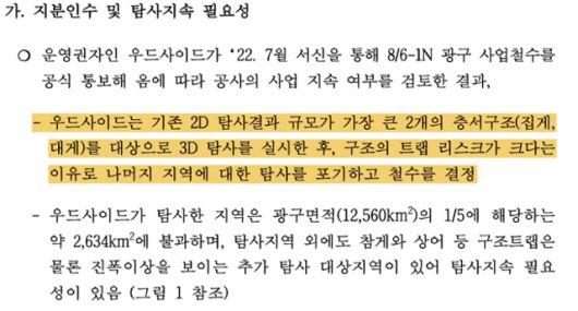 2022년 9월 30일 한국석유공사 이사회에 부의 안건으로 제출된 '국내 제8광구 및 6-1광구 북부지역 탐사사업 지분인수안'. 김한규 더불어민주당 의원실 제공