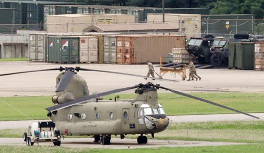 경기 평택시 주한미군기지 캠프 험프리스에 미군 헬기들이 세워져 있는 모습. 평택=뉴스1