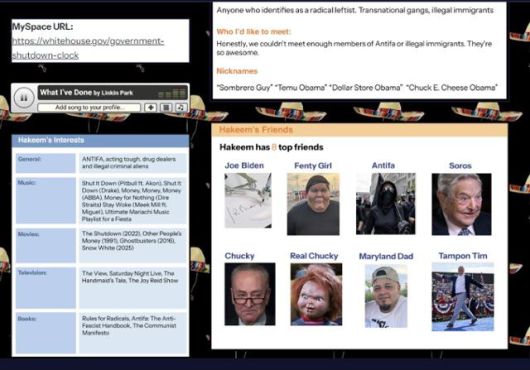 미국 백악관 공식 웹사이트에 개설된 '민주당 조롱' 페이지. 백악관 웹사이트 캡처