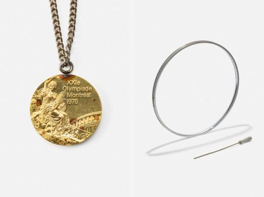 한국 국적 최초의 하계올림픽 금메달리스트인 양정모 레슬링 선수가 제21회 몬트리올 올림픽에서 획득한 금메달(왼쪽 사진)과 1988년 서울올림픽 개회식 때 '굴렁쇠 소년'이 사용한 굴렁쇠. 국가유산청 제공