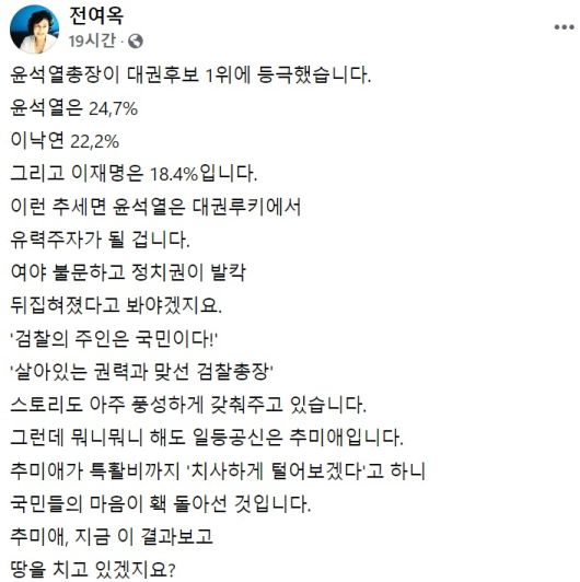 전여옥 새누리당(국민의힘 전신) 전 의원 페이스북 일부 캡처.