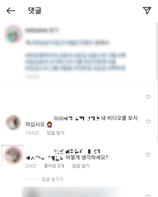 인스타그램 인기 게시글에서 종종 등장하는 음란성 댓글. 성인사이트로 유인하기 위한 미끼다. [인스타그램 캡처]