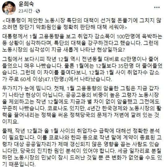 윤희숙 국민의힘 의원 페이스북 일부 캡처.