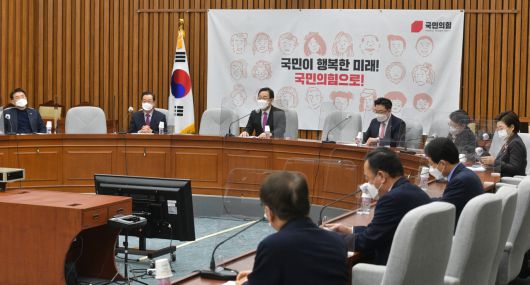 주호영 국민의힘 원내대표가 9일 국회에서 열린 원내대책회의에 참석, 발언하고 있다. [헤럴드경제=이상섭 기자]