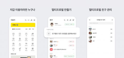 카카오톡은 지난 1월 말 ‘멀티 프로필’을 도입했다. 카카오톡 지갑 서비스 사용자는 기본 프로필 외에 최대 3개까지 프로필을 만들 수 있다. 카카오톡 친구 탭→멀티 프로필 영역→ 추가 버튼을 누르면 생성된다. 각각의 프로필을 볼 수 있는 친구를 사용자가 직접 설정한다. 예컨대, ‘셀카’를 가족과 친구에게만 보여주고 싶다면 멀티 프로필에 해당 사진을 올린 뒤 ‘친구 관리’ 탭에서 원하는 사람을 추가하면 된다.