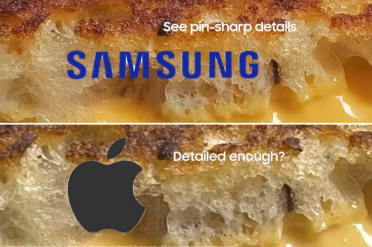 앞서 지난 5월 삼성전자가 자사 스마트폰 ‘갤럭시S21울트라’ 제품이 애플의 최고가 스마트폰인 ‘아이폰12프로맥스’보다 카메라 성능이 우월하다는 내용의 광고 영상을 게재해 화제를 모았다. 위 사진은 해당 광고 영상을 캡처, 활용해 제작한 이미지. [유튜브 채널 ‘SAMSUNG US’ 캡처]