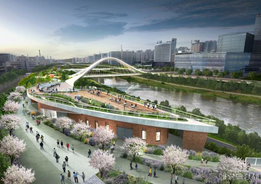 신설 보행교 '다이나믹 웨이브'와 관리사무소 조감도. [서울시 제공]