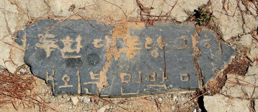 이재명 더불어민주당 대선 후보가 밟은 전두환 비석. 해당 비석은 전두환 대통령 민박기념비. 이 비석은 1982년 전 전 대통령이 담양의 한 마을을 방문한 것을 기념하기 위해 세워졌으며 이를 발견한 5월단체들은 비석을 깨뜨려 묘역을 방문하는 참배객이 밟을 수 있도록 땅에 묻었다. 비석에는 ‘전두환 대통령 각하 내외분 민박 마을’이라고 쓰여져 있다. [사진=연합]