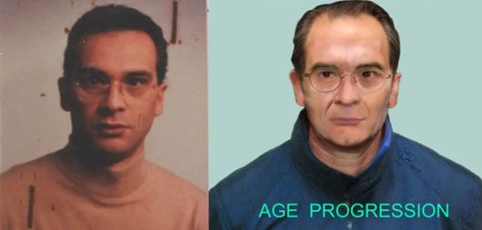 1992년 마테오 메시나 데나로(왼쪽) 실물 사진과 이 사진을 바탕으로 경찰이 컴퓨터로 생성한 나이든 모습의 메시나 데나로 이미지. [AFP]