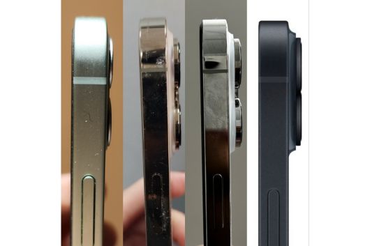 아이폰 카메라 돌출 정도 비교 왼쪽부터 아이폰 12, 13, 14, 15(예상 이미지). [이영기 기자/20ki@]