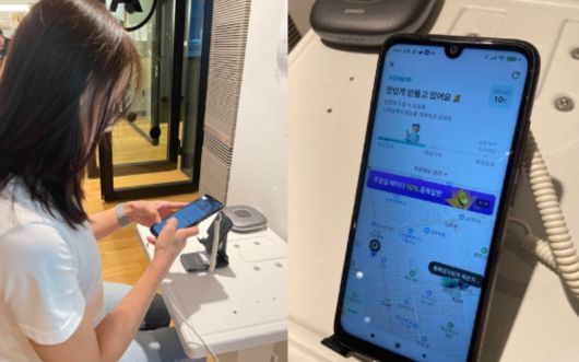 공용 스마트폰으로 배달음식을 주문하는 모습. [엔라이즈 제공]