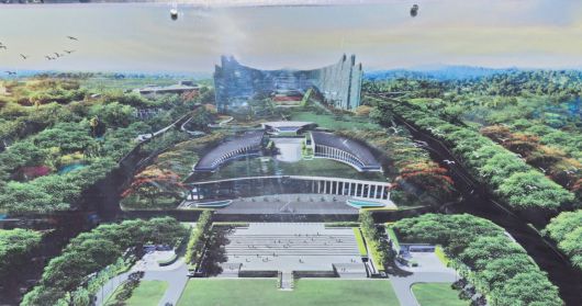 인도네시아 신수도 대통령궁 부지 전망대에 있는 대통령궁 조감도. [누산타라 공동 취재단]