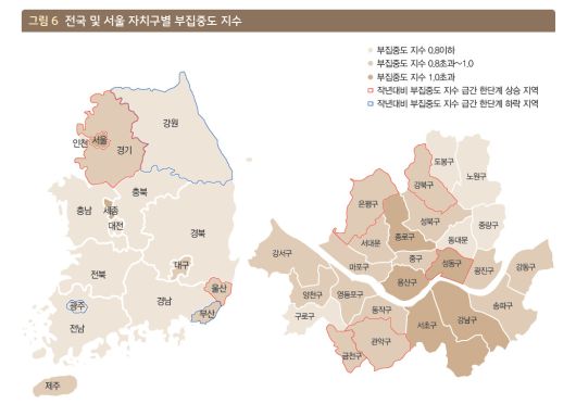 금융자산 10억원 이상인 부자 10명 중 7명(70.6%)이 서울을 포함한 수도권에 거주했고, 부(富)의 집중도 지수를 산출한 결과 강남·서초·종로·용산구에 이어 새로 성수동을 포함한 성동구가 부자가 몰려있는 부촌(부 집중도 1.0 초과)으로 처음 등극했다.