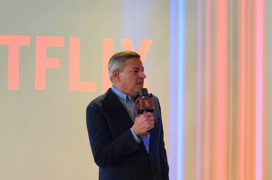 테드 서랜도스 넷플릭스 공동 최고경영자(CEO)가 16일 서울 종로구 넷플릭스코리아에서 열린 '넷플릭스 서울 사랑방' 행사에 참석해 발언하고 있다. [권제인 기자/eyre@]