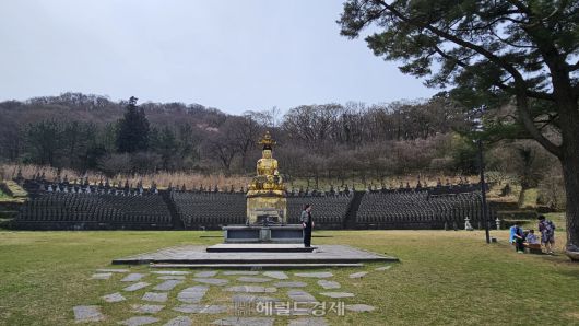 미륵대불을 둘러싸고 있는 천여 개의 부처들.