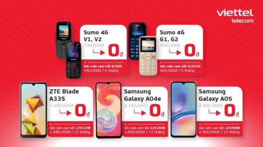 비엣텔의 4G 패키지 내 무상 제공 기기에 삼성전자 갤럭시 A04e, 갤럭시 A05가 포함된 모습. [비엣텔 공식 홈페이지 캡처]