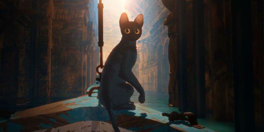 보트의 앞에 자리잡은 ‘플로우’ 고양이