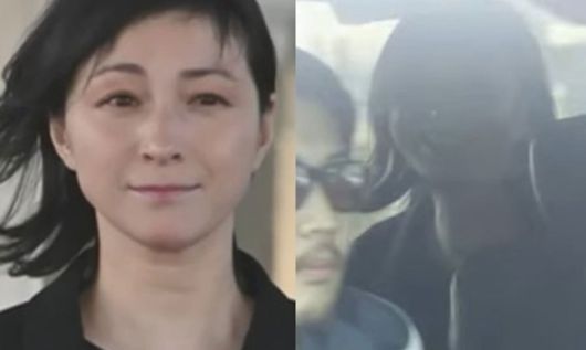 간호사 폭행 혐의로 체포된 일본 여배우 히로스에 료코가 지난 16일 석방된 뒤 차량 뒷좌석에서 미소짓고 있다. [닛테레 캡처]
