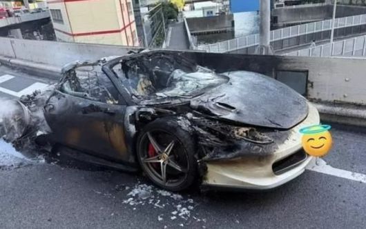 일본의 음악 프로듀서 혼콘이 자신의 SNS를 통해 구매한 지 1시간밖에 되지 않은 ‘페라리 458 스파이더’가 화재로 완전히 전소됐다고 알렸다. [엑스(X·옛 트위터)]