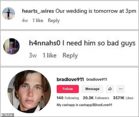 미국 꽃거지 브래드 러브의 SNS에 달린 글들. [데일리메일 갈무리]