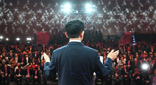 국민의힘 대선 후보로 선출된 김문수 후보가 3일 경기 고양시 킨텍스에서 열린 국민의힘 전당대회에서 수락 연설을 하고 있다. [연합]