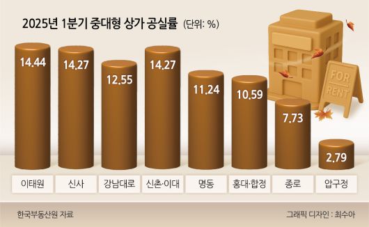 이태원 세계음식문화의거리 초입부 1층 상가가 공실인 모습. [정주원 기자]