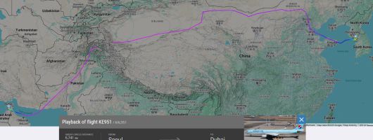 앞서 대한항공이 운항한 두바이행 항공 노선 [플라이트 어웨어 갈무리]