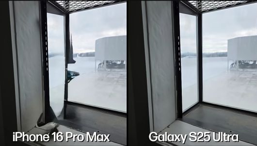이상한 흠집이 난 사진의 아이폰16 프로맥스(왼쪽)와 갤럭시S25 울트라 (오른쪽) AI기능 비교 [사진, 맥스 테크(Max Tech)]
