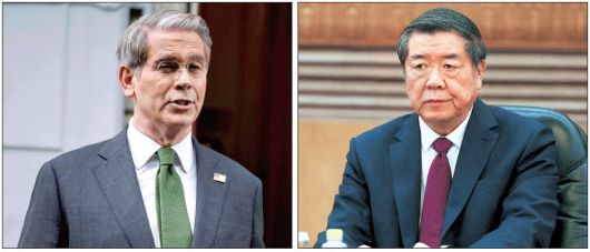 미국과 중국이 스위스 제네바에서 첫 고위급 무역 회담을 마친 뒤 긍정적인 합의가 있었다고 밝혔다. 하지만 협상 자체가 아직 시작 단계여서 구체적인 최종합의까지는 적잖은 시간이 걸릴 것이란 전망이 나온다. 왼쪽 사진은 미국측 협상단을 이끈 스콧 베선트 미 재무부 장관, 오른쪽은 협상 실무 파트너로 나선 중국의 허리펑 국무원 부총리  [AFP·로이터]