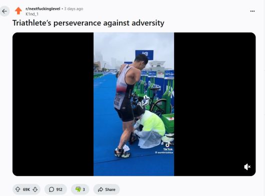 지난해 5월 11일 일본 요코하마에서 열린 ‘2024 국제트라이애슬론연맹 장애인 시리즈 요코하마’에 출전한 김황태 선수. [레딧 갈무리]