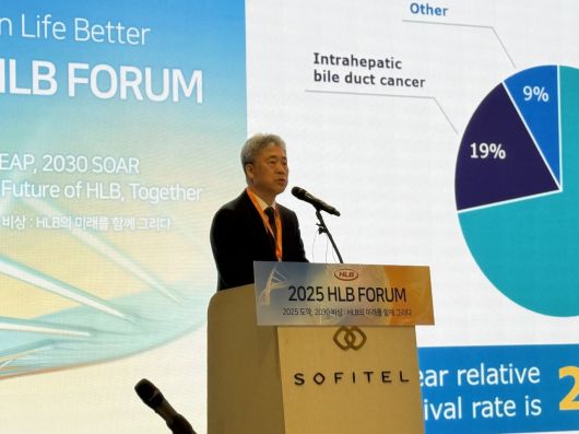 정세호 엘레바 테라퓨틱스 대표가 22일 제3회 HLB포럼에서 발표를 하고 있다. [HLB그룹 제공]