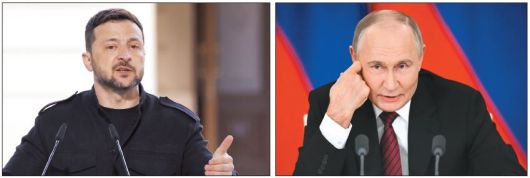 볼로디미르 젤렌스키 우크라이나 대통령(왼쪽 사진). 블라디미르 푸틴 러시아 대통령.  [EPA·AP]