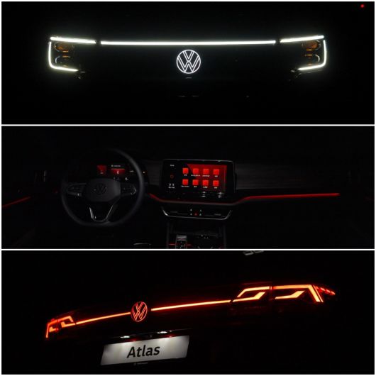 야간에 폭스바겐 ‘더 뉴 아틀라스’의 실내외 라이트를 활성화시킨 모습. [폭스바겐코리아 제공]